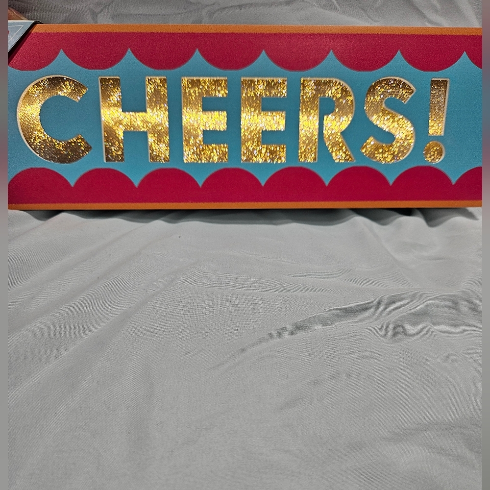 CHEERS! Gold Lettering Blue and Pink Wall Sign